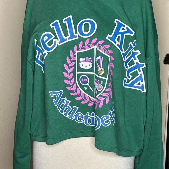 HELLO KITTY NWT CROPPED SWEATSHIRT FRONT DESIGN ATHLETIC DEPT PINE GREEN  LARGE - Picture 5 of 7
